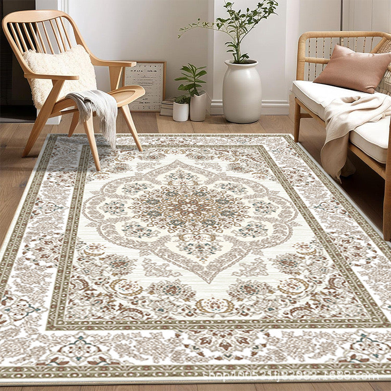 Luxury Vintage-Style Living Room Rug American Retro Floral Patterned Floor Mat Stain-Resistant, Wash-Free Coffee Table Pad Bedroom Soundproofing Bedside Rug