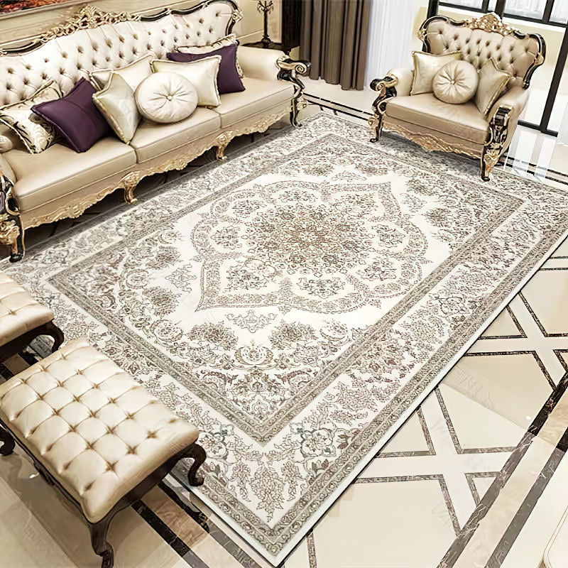 Luxury Vintage-Style Living Room Rug American Retro Floral Patterned Floor Mat Stain-Resistant, Wash-Free Coffee Table Pad Bedroom Soundproofing Bedside Rug